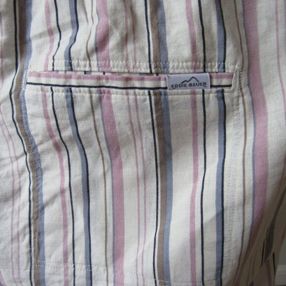 EDDIE BAUER SHORTS WOMENS STRIPED LINEN BLEND CUFFED LOUNGE BAGGY XL - Picture 7 of 13
